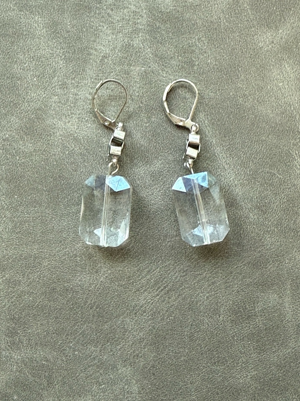 Crystal Drop Leverback Earrings - Clear